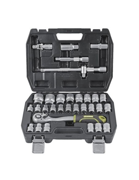 COFFRET A DOUILLES 1/2 + POIGNEE CLIQUET REVERS 72 DENTS 