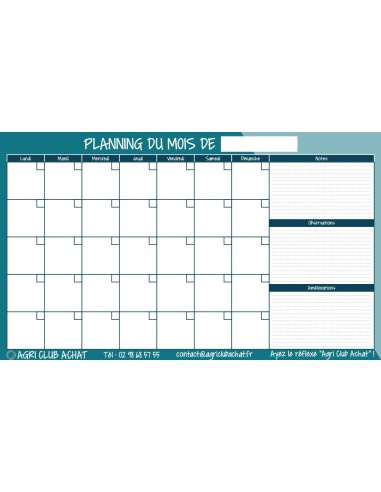 TABLEAU PLANNING BLANC MENSUEL LAQUE