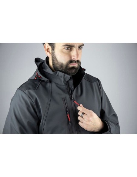 VESTE SOFTSHELL A CAPUCHE ROCK - GRIS ROUGE 