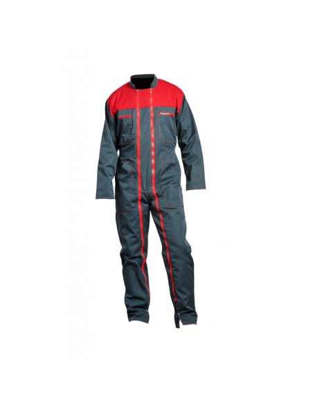 COMBINAISON BICOLORE 2 ZIPS POLY/COTON VERT-ROUGE 