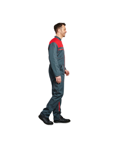 COMBINAISON BICOLORE 2 ZIPS POLY/COTON VERT-ROUGE 