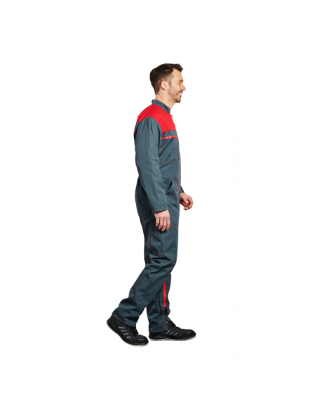 COMBINAISON BICOLORE 2 ZIPS POLY/COTON VERT-ROUGE 