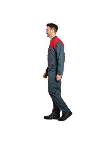 COMBINAISON BICOLORE 2 ZIPS POLY/COTON VERT-ROUGE 