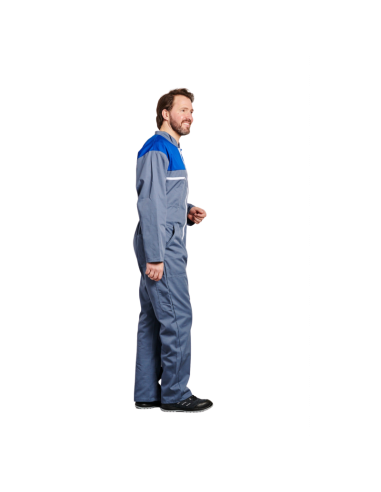 COMBINAISON BICOLORE 2 ZIPS POLY/COTON GRIS-BLEU