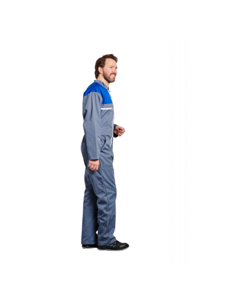 COMBINAISON BICOLORE 2 ZIPS POLY/COTON GRIS-BLEU